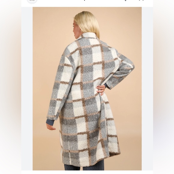 Aspen Plaid Button Down Long Sherpa collared Coat with pockets SZ XL - Picture 1 of 8